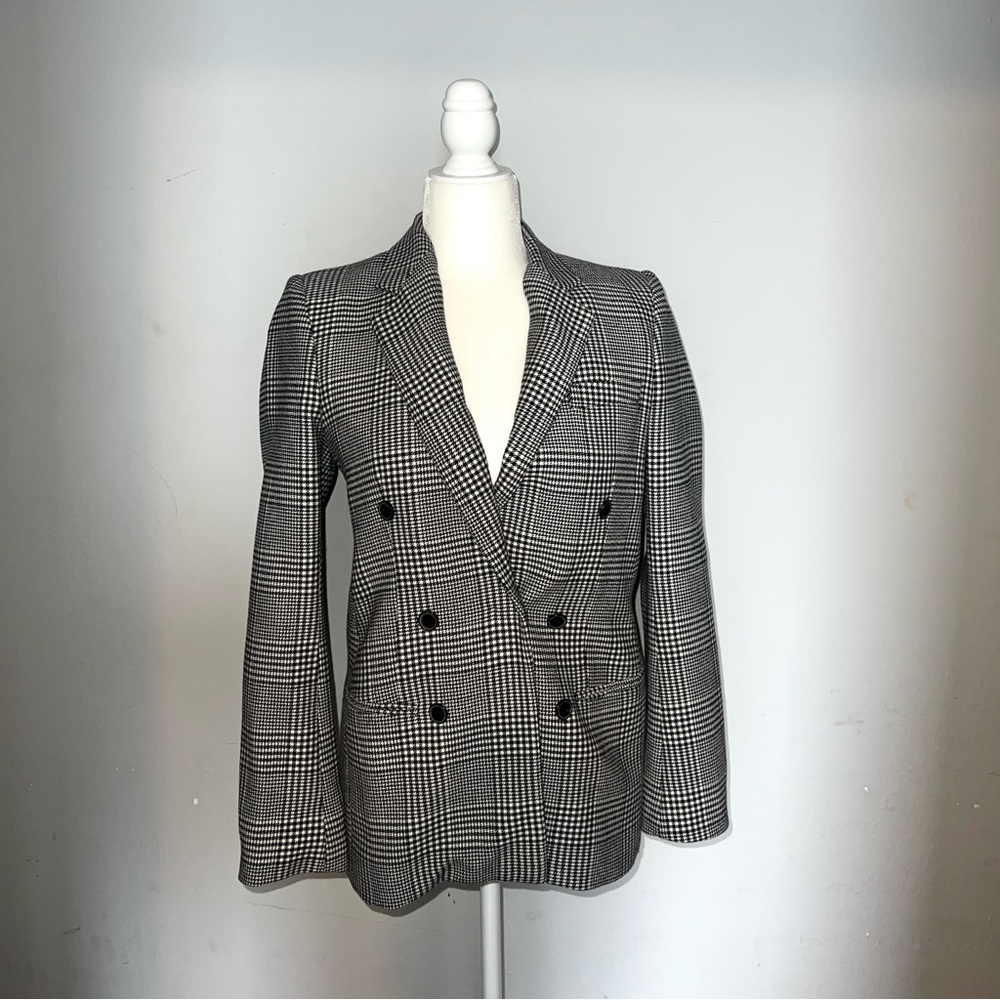 Zara (S) black and white HOUNDSTOOTH blazer women , shoulder pads.. New No Tag